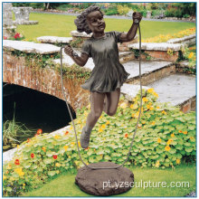 Jardim Tamanho da Vida Corda Saltar Estátua da Bronze Girl